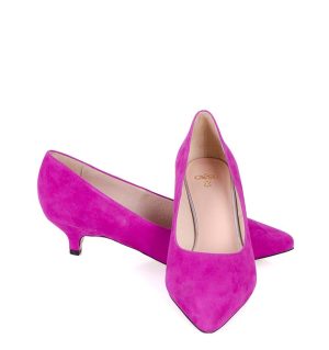 Różowe czółenka na niskiej szpilce - z przodu