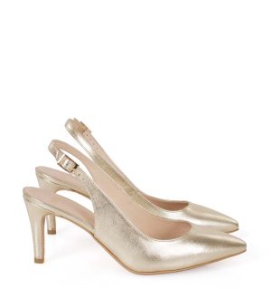 POLA - złote szpilki na niskim obcasie z odkrytą piętą - bokiem