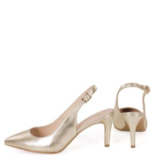 POLA - złote szpilki na niskim obcasie z odkrytą piętą - z tyłu