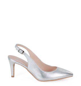 POLA - serbrne szpilki na niskim obcasie z odkrytą piętą - bokiem