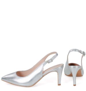 POLA - serbrne szpilki na niskim obcasie z odkrytą piętą - z tyłu