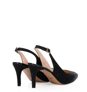 POLA - czarne, błyszczące szpilki na niskim obcasie z odkrytą piętą - obrazek 4