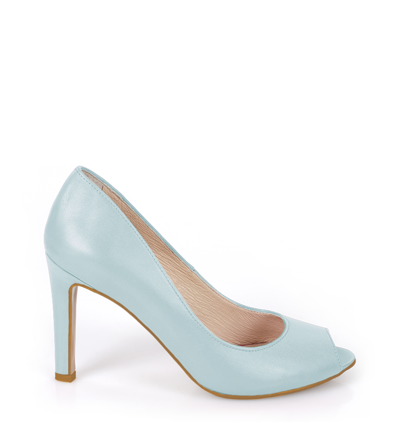 AGATE - Niebieskie błękitne szpilki z odkrytym palcem - bokiem