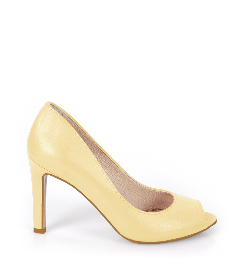 AGATE - Jasne żółte szpilki z odkrytym palcem - bokiem
