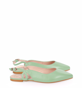 FIONA - Zielone miętowe baleriny z odkrytą piętą - bokiem