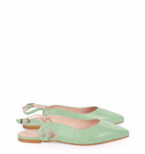 FIONA - Zielone miętowe baleriny z odkrytą piętą - bokiem