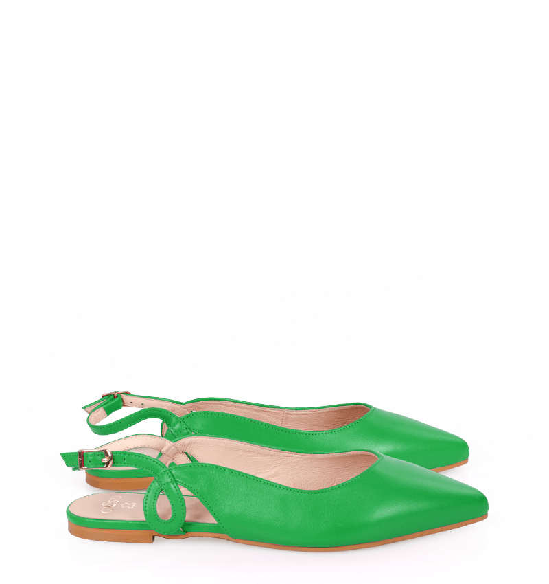 FIONA - Zielone miętowe baleriny z odkrytą piętą - bokiem