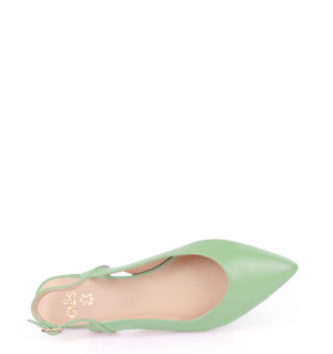 FIONA - Zielone miętowe baleriny z odkrytą piętą - z przodu