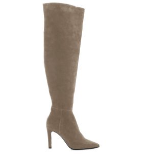 ASTRID - beżowe kozaki muszkieterki za kolano na szpilce - bokiem