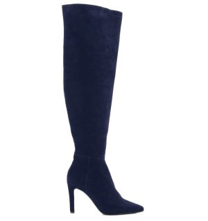 ASTRID - granatowe kozaki muszkieterki za kolano na szpilce - bokiem