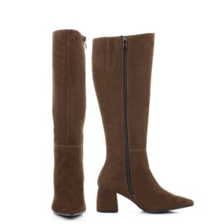 AURORA - Ciemno brązowe kozaki na grubym słupku - z przodu