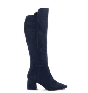 BARB - granatowe kozaki za kolano na słupku - bokiem
