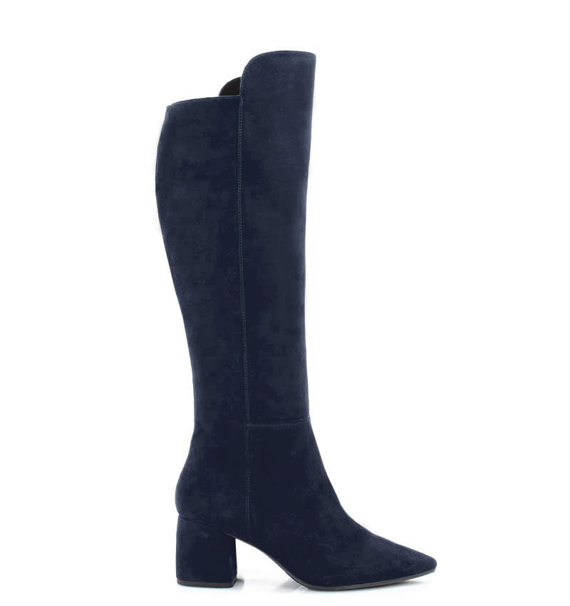 BARB - granatowe kozaki za kolano na słupku - bokiem