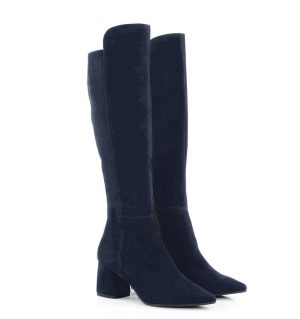 BARB - granatowe kozaki za kolano na słupku - po skosie