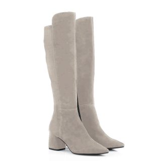 BARB - jasno szare kozaki za kolano na słupku - po skosie