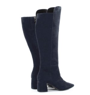 BARB - granatowe kozaki za kolano na słupku - po skosie