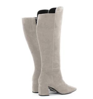 BARB - jasno szare kozaki za kolano na słupku - po skosie