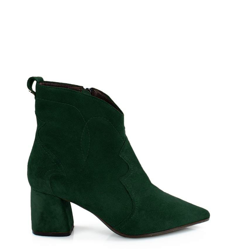 PEGGY- ciemno zielone botki na słupku - bokiem