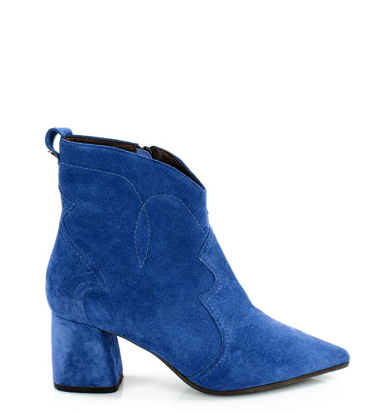 PEGGY- niebieskie botki na słupku - bokiem
