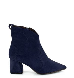 PEGGY- granatowe botki na słupku - bokiem