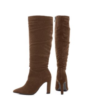 ROSE - ciemno brązowe kozaki do kolana na cienkim słupku - z tyłu