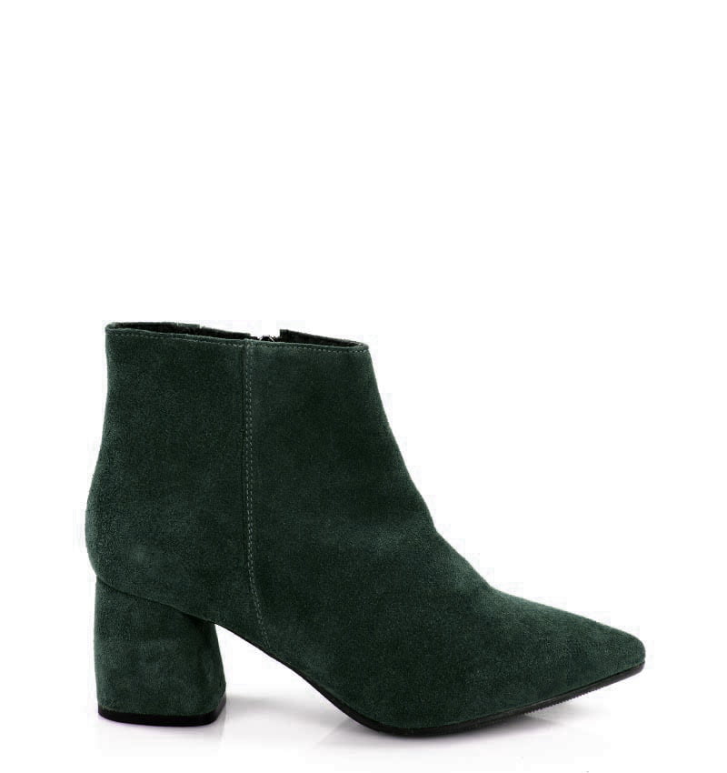 VERA - Ciemno zielone botki na grubym słupku - bokiem