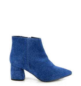 VERA - Niebieskie botki na grubym słupku - bokiem