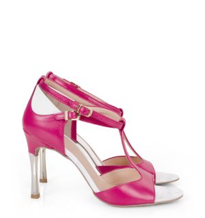 BENITA - Różowe sandałki do tanga z białym wykończeniem