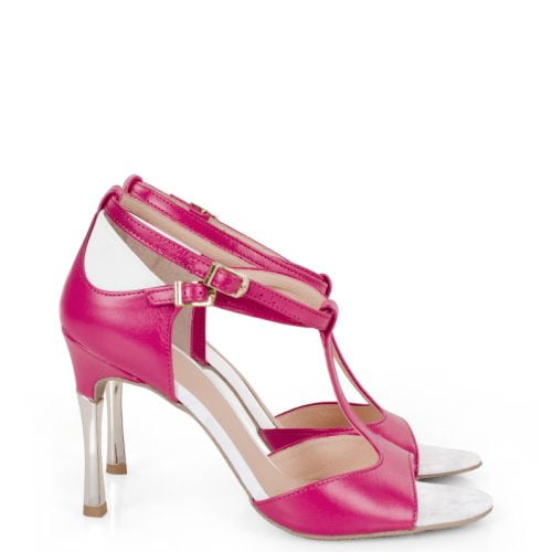 BENITA - Różowe sandałki do tanga z białym wykończeniem