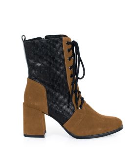 MADISON - Brązowe botki za kostki na słupku - bokiem