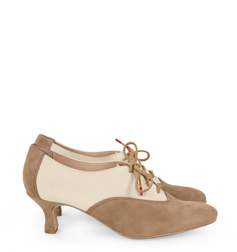 PILAR - Beżowe buty treningowe do tańca, lamówka beżowa - bokiem