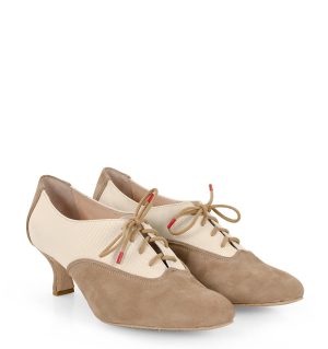 PILAR - Beżowe buty treningowe do tańca, lamówka beżowa - po skosie przodem