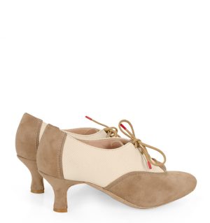 PILAR - Beżowe buty treningowe do tańca, lamówka beżowa - po skosie tyłem