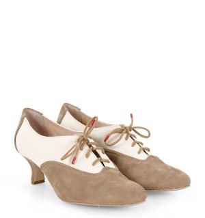 PILAR - Beżowo białe buty treningowe do tańca, lamówka beżowa - po skosie przodem