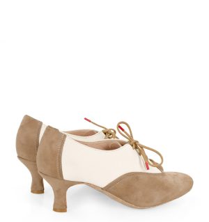 PILAR - Beżowo białe buty treningowe do tańca, lamówka beżowa - po skosie tyłem