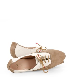 PILAR - Beżowo białe buty treningowe do tańca, lamówka beżowa - czubek