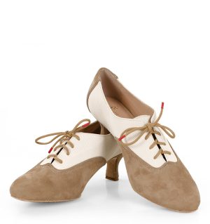 PILAR - Beżowo białe buty treningowe do tańca, lamówka beżowa - styl