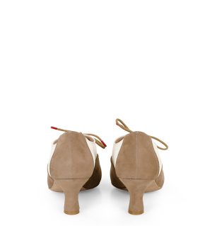 PILAR - Beżowo białe buty treningowe do tańca, lamówka beżowa - tyłem