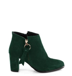JUDITH - krótkie botki ciemno zielone na słupku - bokiem