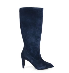 Granatowe kozaki na szpilce bokiem