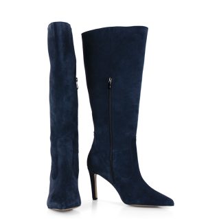 Granatowe kozaki na szpilce - tyłem