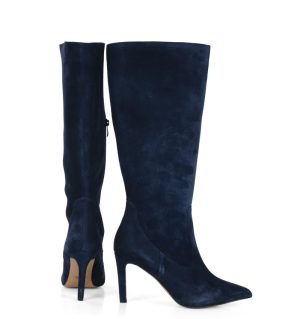 Granatowe kozaki na szpilce - bokiem