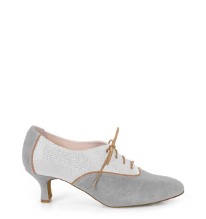 PILAR - Szaro białe buty treningowe do tańca, lamówka beżowa