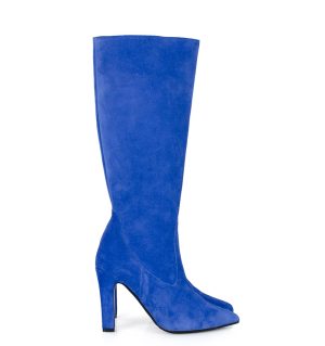 Niebieskie kozaki na słupku Sylvia - bokiem