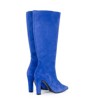 Niebieskie kozaki na słupku Sylvia - po skosie od tyłu