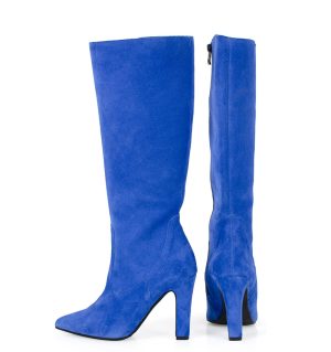 Niebieskie kozaki na słupku Sylvia - tyłem