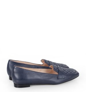 MARSHA - Granatowe mokasyny licowa skóra - obrazek 3