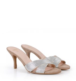 CHRISTINA - klapki beżowo srebrne na szpice - obrazek 3