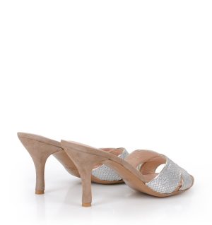 CHRISTINA - klapki beżowo srebrne na szpice - obrazek 5