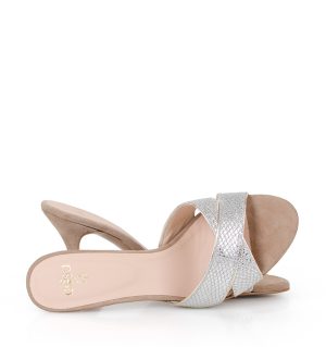 CHRISTINA - klapki beżowo srebrne na szpice - obrazek 4